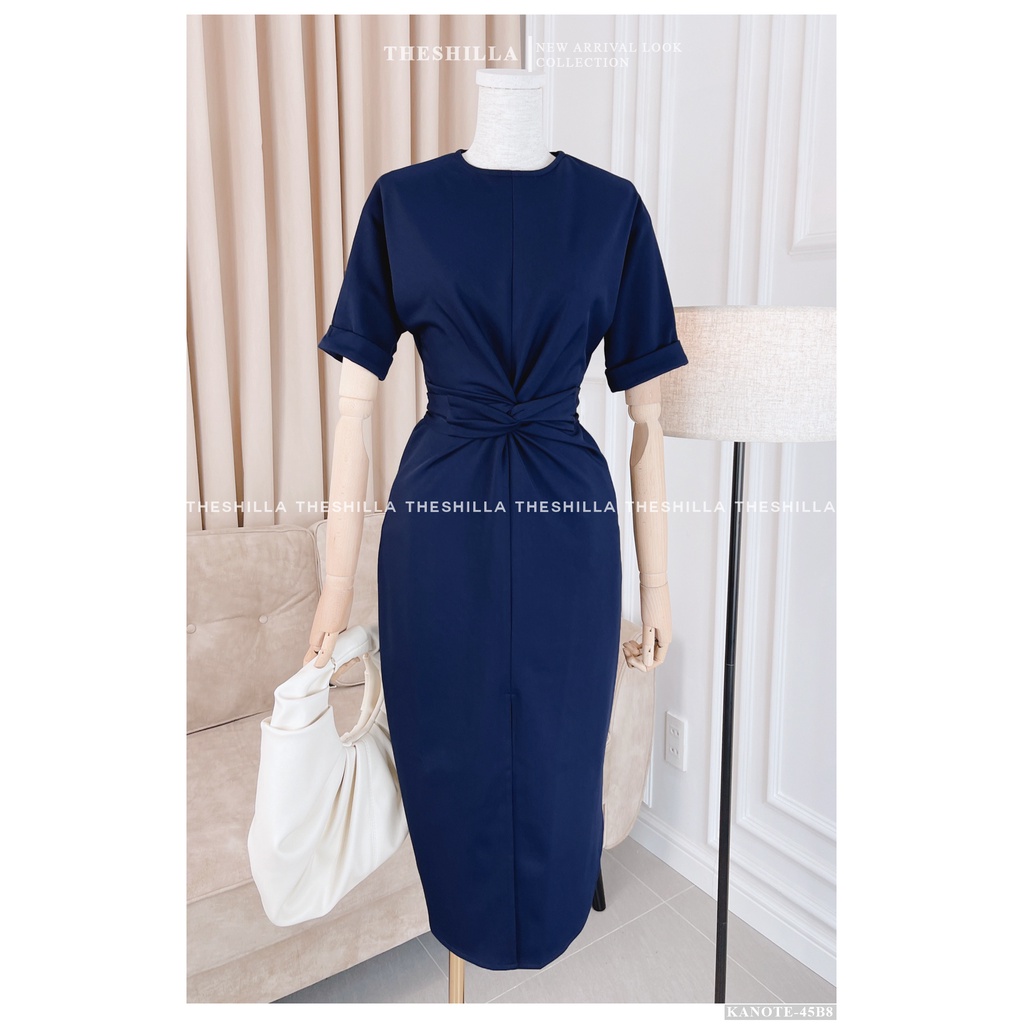 Váy thiết kế cao cấp màu xanh tay lở xẻ tà thắt nơ eo sang trọng [ Có video + Ảnh thật ] The Shilla - Kanote-45B5