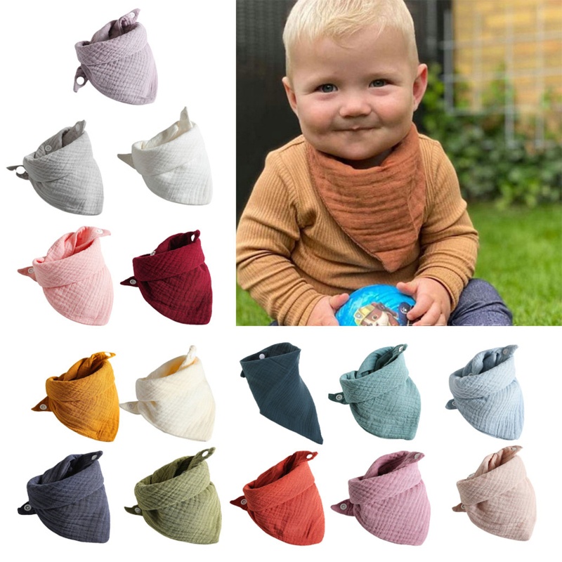 Bộ 5 Yếm Ăn Cotton Mềm Mại Hình Tam Giác Nút Bấm Có Thể Điều Chỉnh Cho Bé