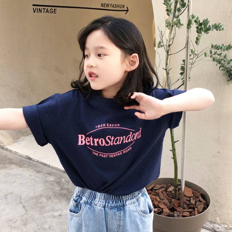 Áo Thun 100% Cotton Tay Ngắn In Chữ Thoải Mái Thời Trang Xuân Hè Cho Bé Gái