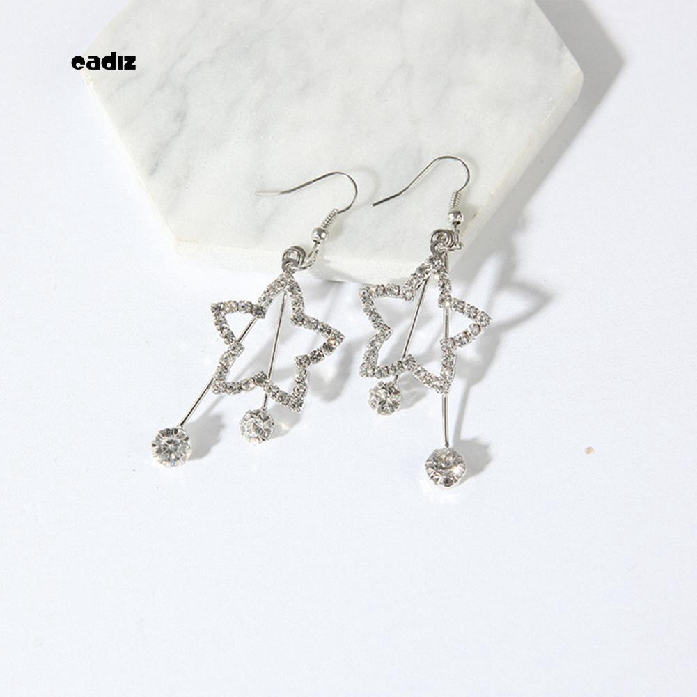 Hoa tai dáng dài mặt hình ngôi sao đính đá lấp lánh