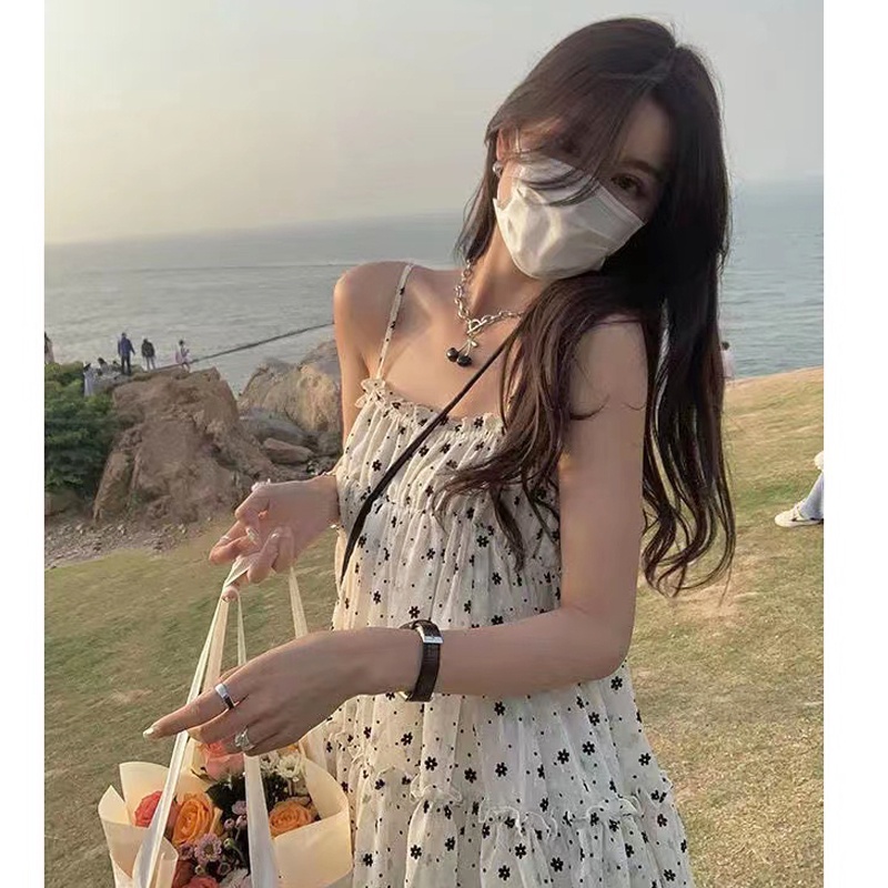 Đầm Hai Dây Dáng Chữ A Họa Tiết Hoa Thời Trang Xuân Hè Phong Cách Pháp Mới Cho Nữ