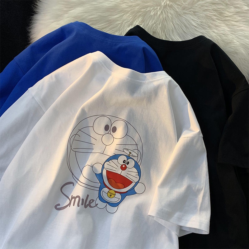 Áo Thun 100% cotton Tay Ngắn Dáng Rộng In Hình Doraemon Thời Trang Mùa Hè Cho Nam Và Nữ