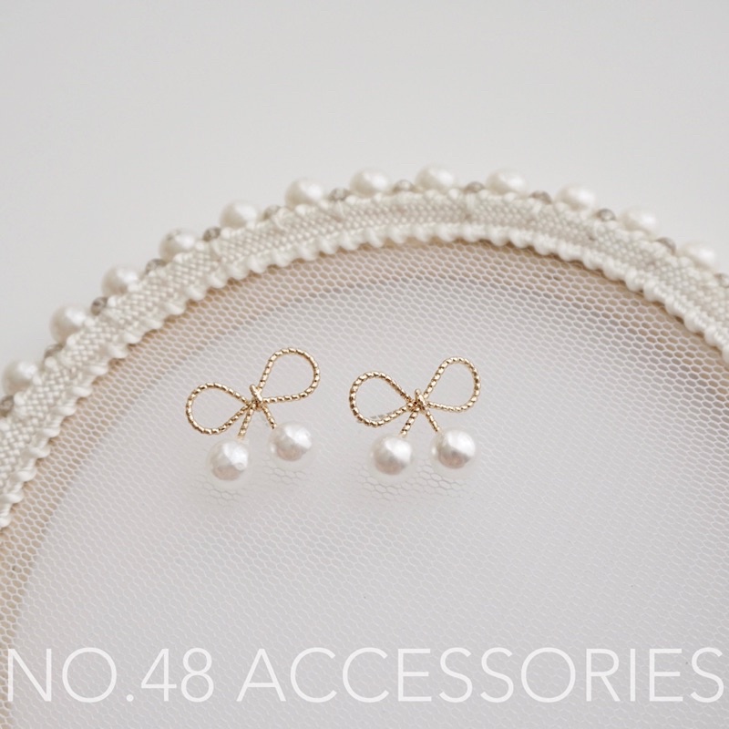 Khuyên tai bông tai ngọc nơ nhỏ phong cách Hàn quốc NO.48 accessories - 461