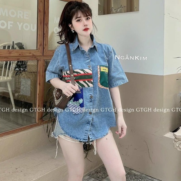 Áo jean nữ form rộng trơn - áo bò nữ mặt cười from thụng xinh cá tính bán theo phân loại MÂY_1989
