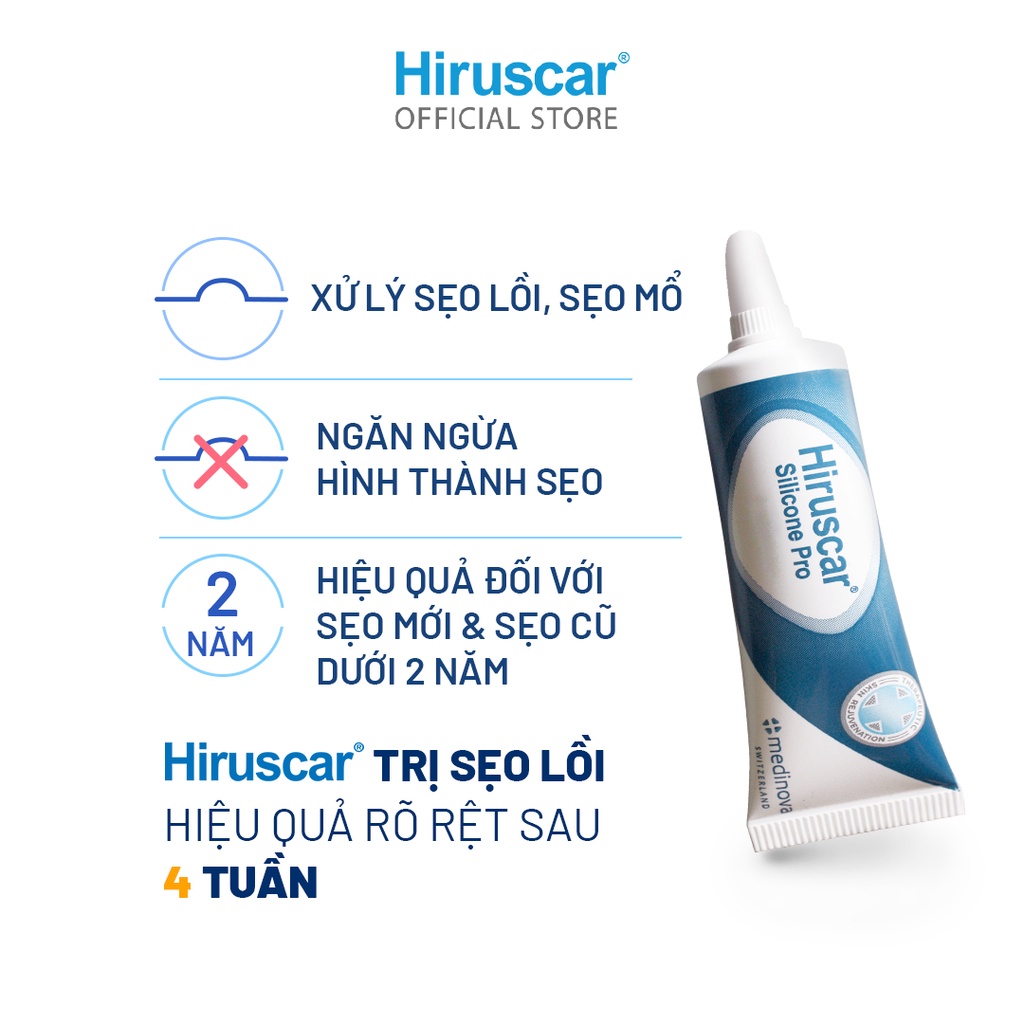 [Mã COSHIRU2 - 8% đơn 150K] Gel xử lý sẹo mổ, to, lồi &amp; phì đại Hiruscar Silicone Pro 10g