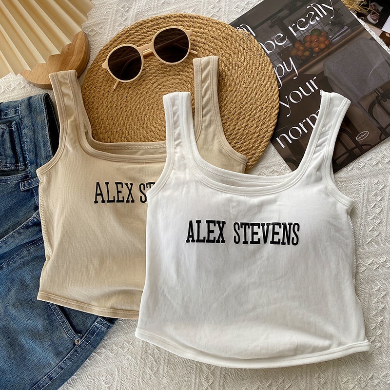 Áo Hai Dây Mỏng Dáng Ngắn In Chữ Thời Trang Trẻ Trung