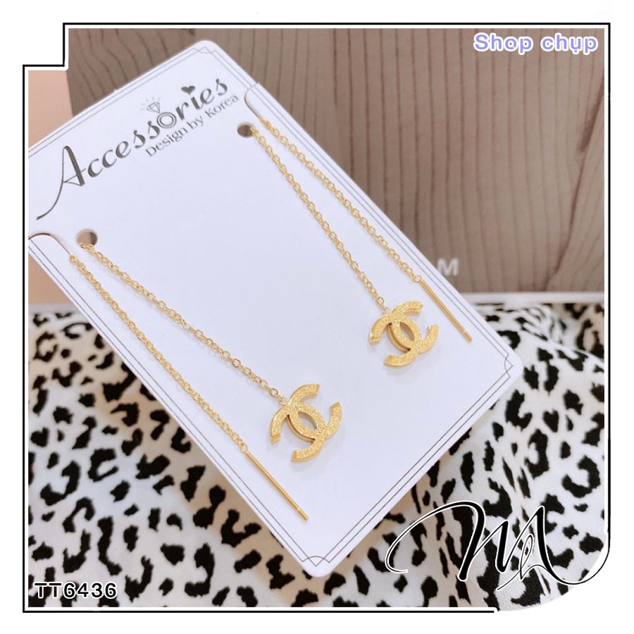 Bông tai nữ Titan không gỉ CC phun cát nhám lấp lánh - Măng’s House BT104