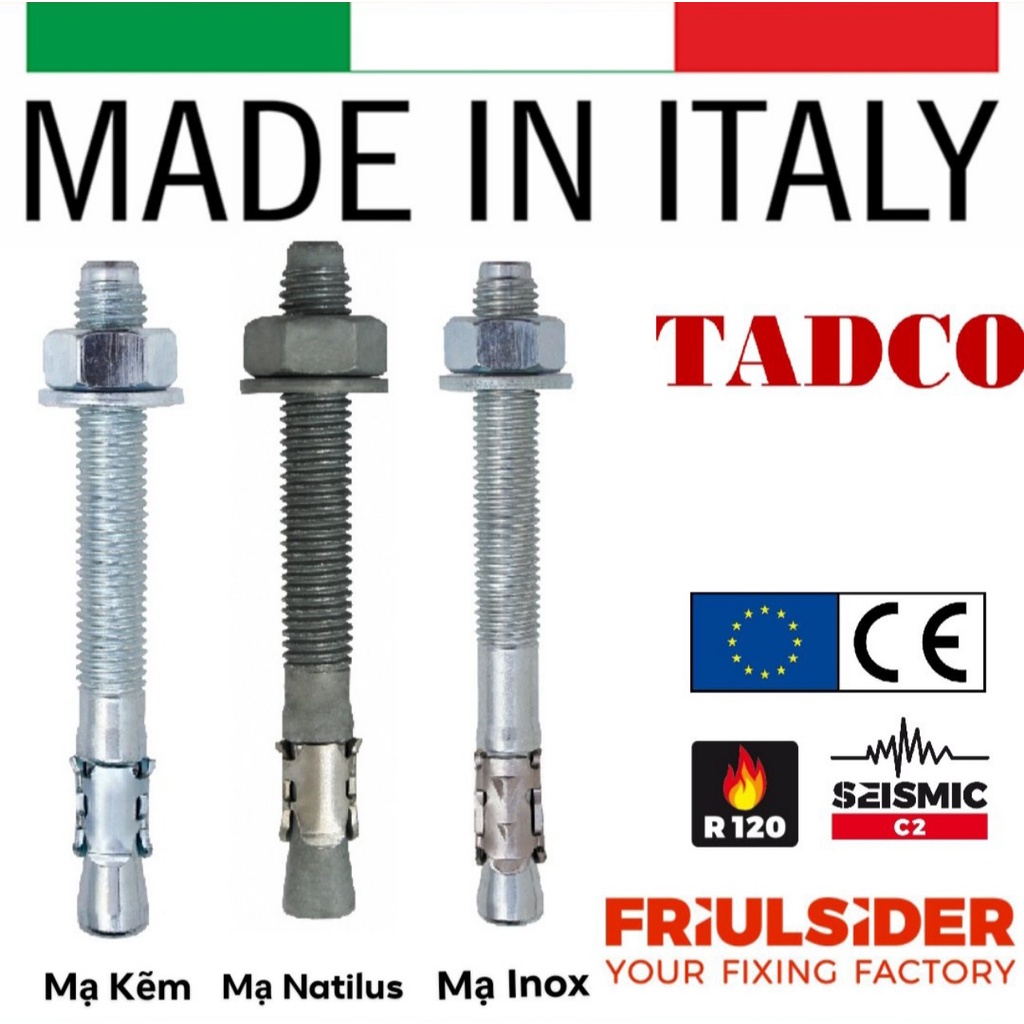 Bulong tắc kê nở sắt mạ kẽm Ý cao cấp - FM753 Friluisider - tắc kê sắt thép chịu tải cao
