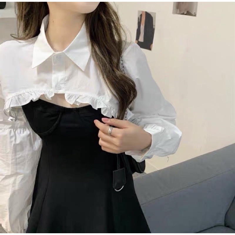 SÉT ÁO KHOÁC CROPTOP BÈO TAY DÀI HÓT - hàng đẹp y hình
