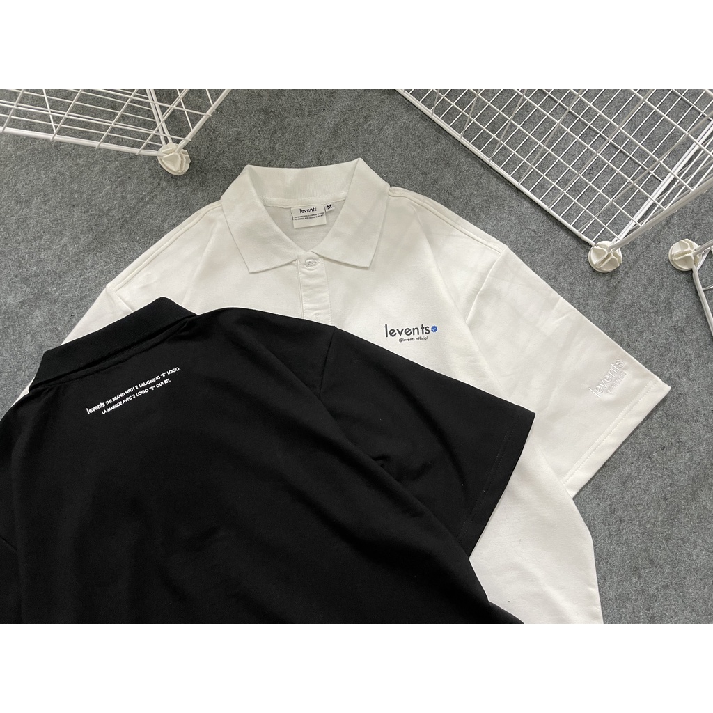 Áo polo thêu Le.vents Mini Popular tay lỡ form rộng full tag mạc Unisex nam nữ TOP STORE