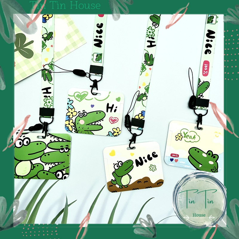 Dây đeo thẻ kèm bảng tên ngang cho nhân viên, học sinh, sinh viên họa tiết dễ thương Chú Cá Sấu Xanh