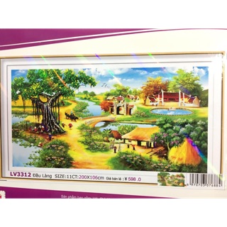 Tranh thêu Làng quê yên bình kt 200_105cm ( hình thật )