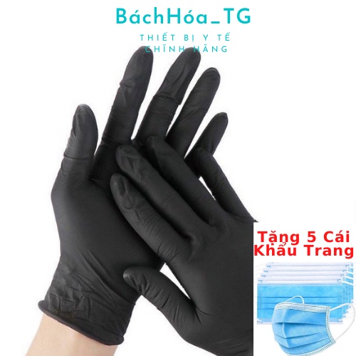 Găng tay y tế Nitrile không bột hộp 50 cái màu đen tặng 5 cái khẩu trang kháng khuân BáchHóa_TG