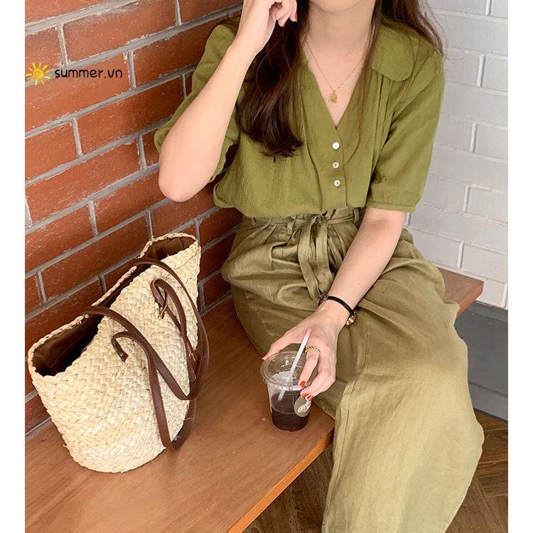 Túi Đeo Vai Bằng Rơm Đan Thiết Kế Nhỏ Gọn Phong Cách Retro Thời Trang Cho Nữ