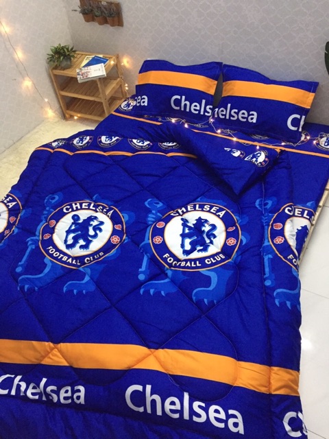 Bộ Chăn Ga Gối Cottong Poly Chần Phao 5 Món - Chelsea Xanh