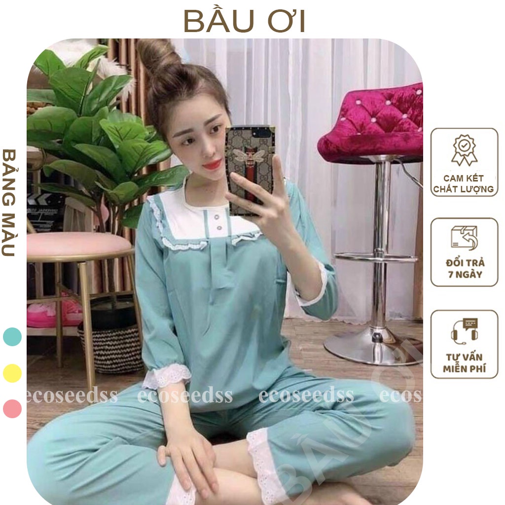 [BAUOI B18] BỘ QUẦN ÁO BẦU DÀI TAY MẶC NHÀ TRƯỚC VÀ SAU SINH KIỂU DÁNG TIỂU THƯ CÓ KHÓA CHO CON BÚ, CHẤT LỤA ĐŨI SIÊU