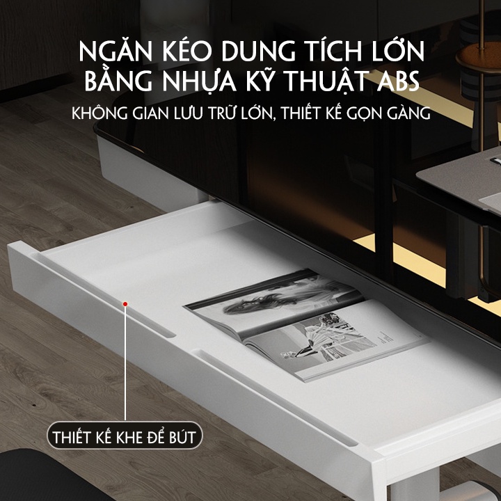 Bàn Làm Việc Mặt Kính Cường Lực Cao Cấp. Khung Thép Carbon Chịu Lực Tuỳ Chỉnh Chiều Cao.Có Ngăn Kéo, Siêu Bền.