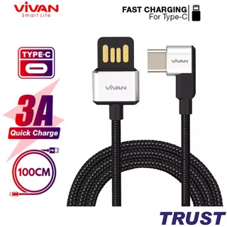 Cáp Sạc Type-C Gaming VIVAN Bọc Dù 1m Cổng Kết Nối Chữ L 90 Độ - BWC100