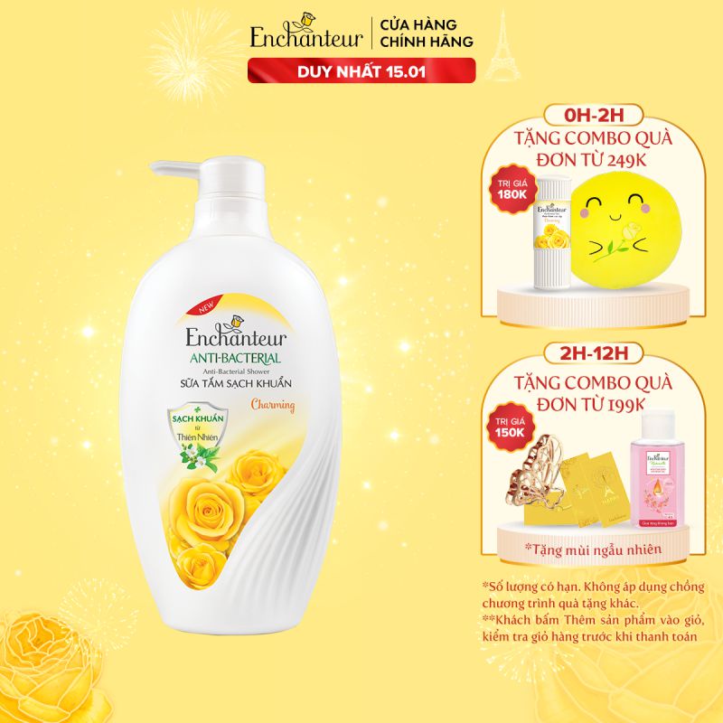 Sữa tắm sạch khuẩn từ thiên nhiên Enchanteur Charming Anti-Bacterial 650gr