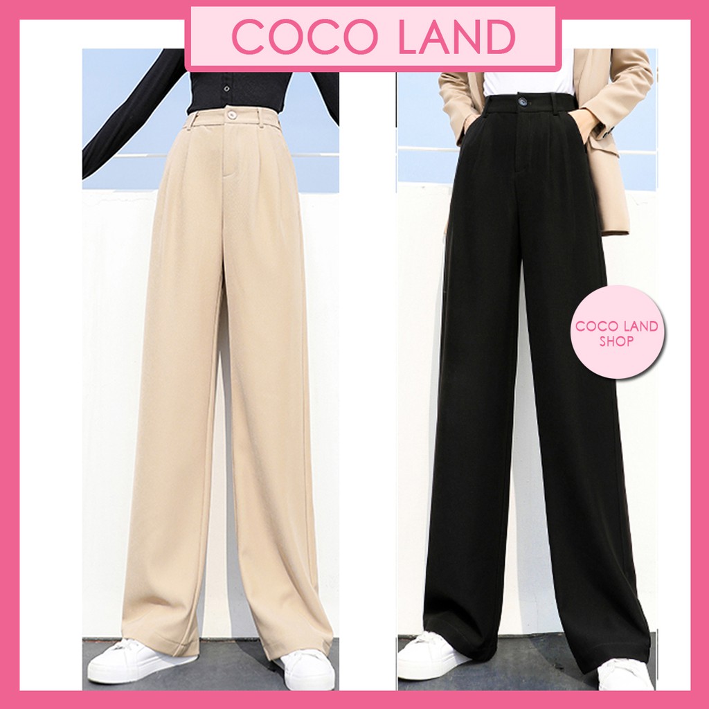 Quần ống rộng suông culottes khóa trước vải nhiều màu xuông dài, lưng cao kiều nữ Hàn Quốc