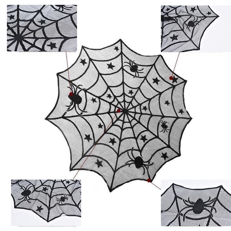 [Newwellknown 0318] Halloween Decoration Lace Spider Web Tablecloth Multifunction Black Spider Web