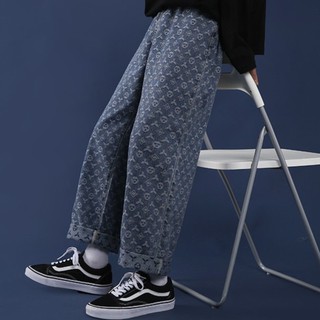 [Hàng Sẵn] Quần Jeans Họa Tiết LV | Unisex | Quần Jean Ống Rộng Phong Cách Đơn Giản Thời Trang Cho Cặp Đôi Nam Nữ