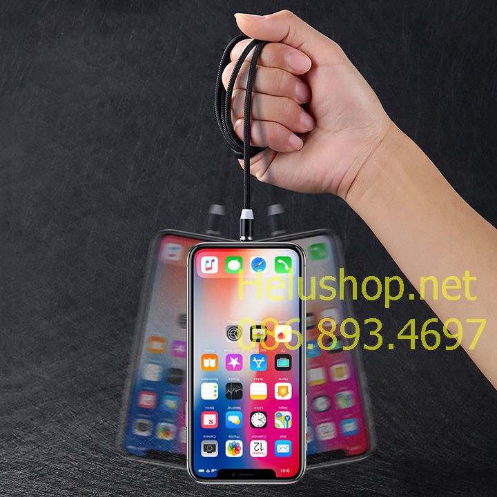 Cáp sạc từ hít nam châm 2 đầu Android và iPhone 360 độ dây dù,có LED