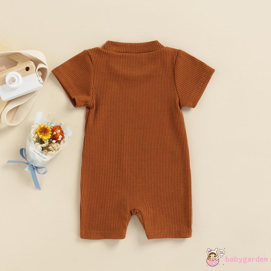 Áo Liền Quần Ngắn Tay Cổ Tròn Màu Trơn Thời Trang Mùa Hè Cho Bé 0-18 Tháng Tuổi