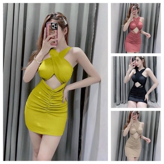 ĐẦM BODY CHÉO NGỰC SEXY HỞ BỤNG KÈM MÚT NGỰC,CHẤT ĐŨI XỐP QC (FORM ĐẸP TÔN DÁNG)
