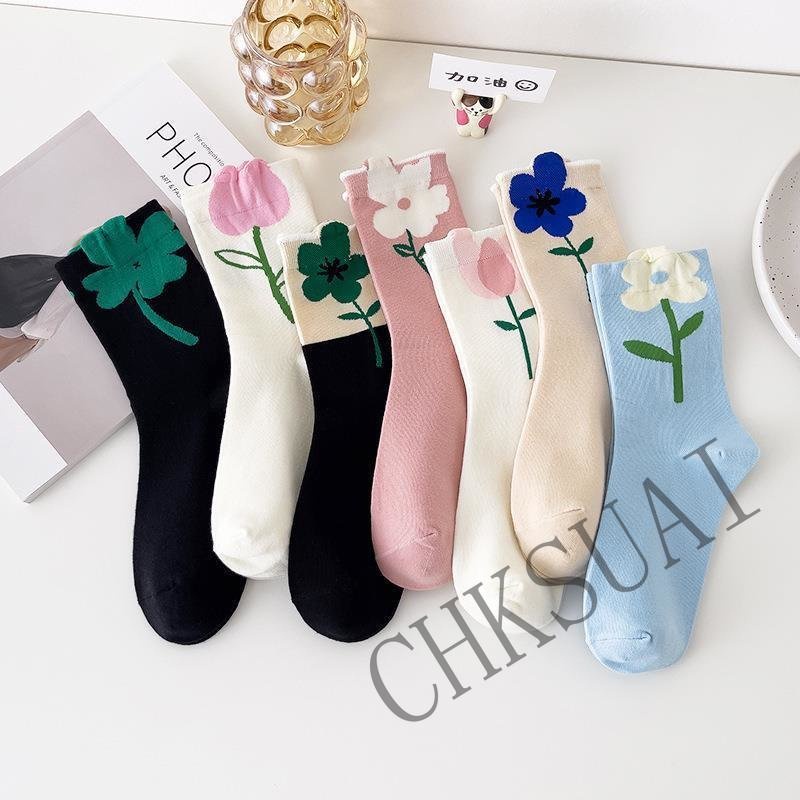 Vớ Cổ Cao In Họa Tiết Hoa Tulip Phong Cách Nhật Bản Thời Trang Xuân Hè Xinh Xắn Cho Nữ