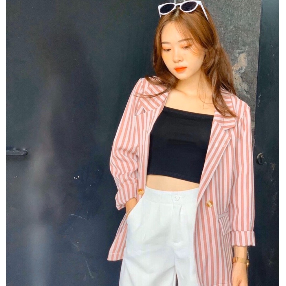 Áo Khoác Vest Áo Blazer Kẻ Sọc Hồng Phối Túi Lớn Thiết Kế Freesize Thoải Mái Trẻ Trung Cao Cấp Công Sở Big Fashion | BigBuy360 - bigbuy360.vn