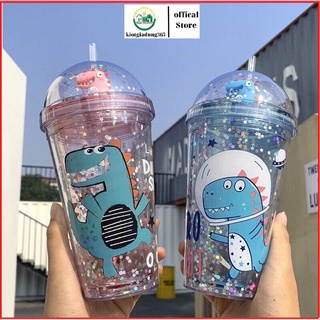 Bình Đựng Nước Khủng Long 3D CuTe 500ML - Hình đựng nước tặng kèm vòi hút họa tiết ngẫu nhiên