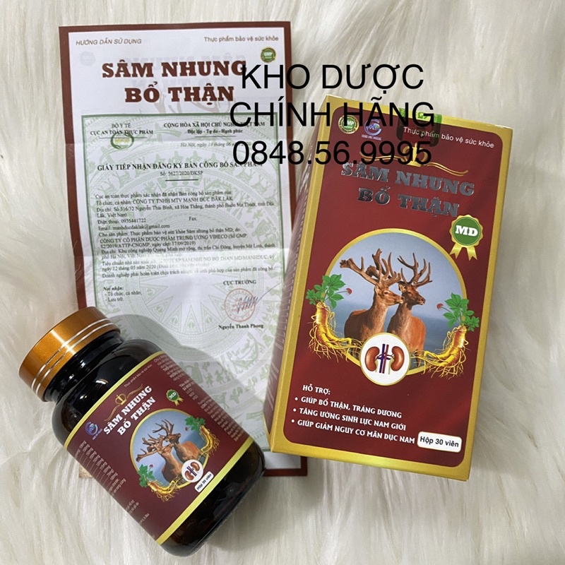 SÂM NHUNG BỔ THẬN hộp 30 viên - Bổ thận, tráng dương, tăng cường sinh lực cho nam giới, giảm các triệu chứng do thận yếu