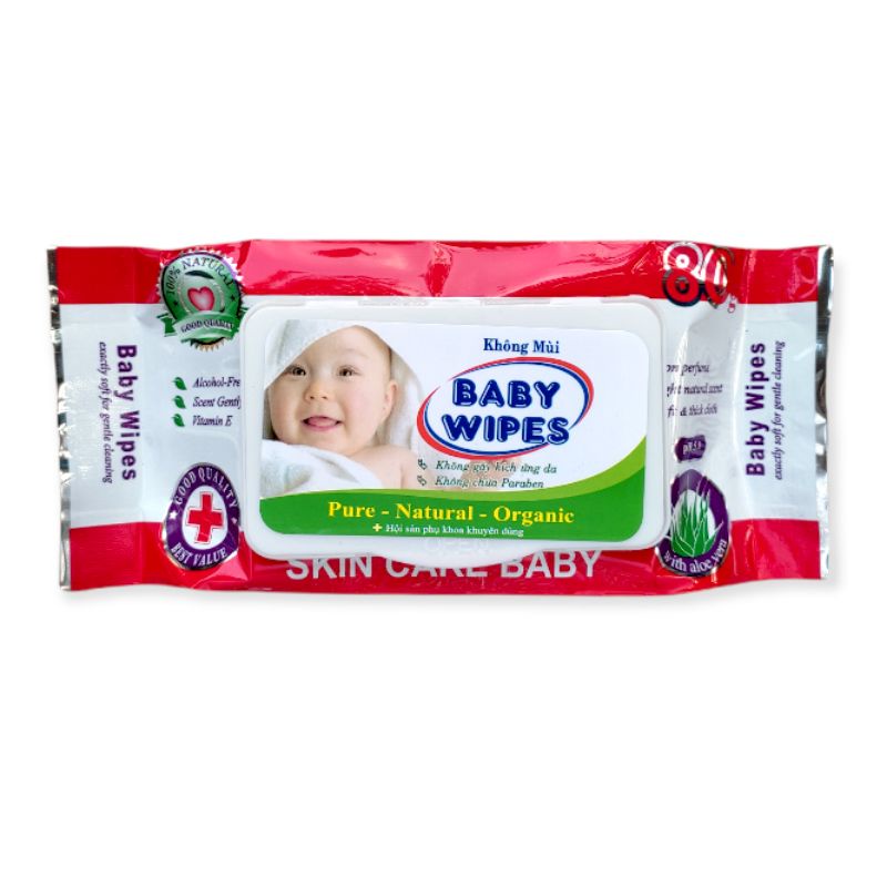 Khăn giấy ướt Baby Wipes không mùi không cồn túi 80g