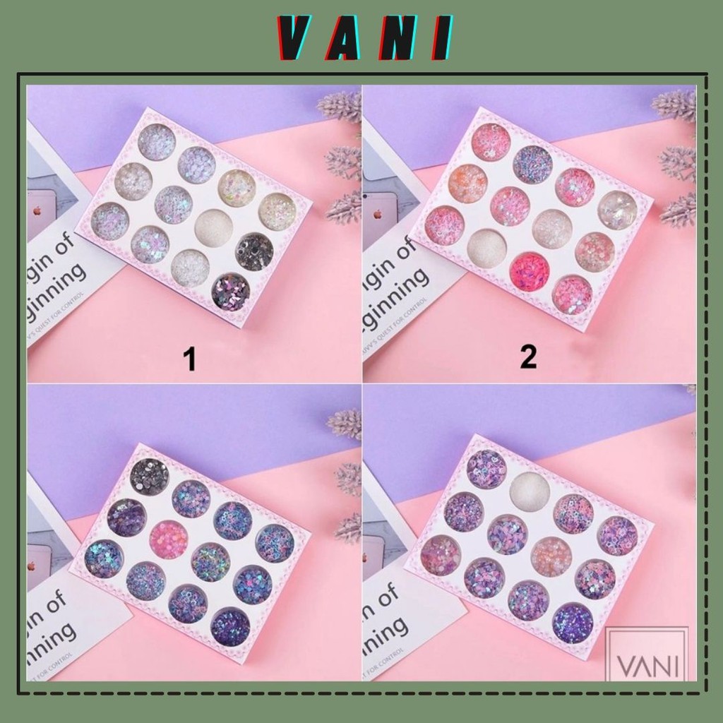 Set 12 Hũ Glitter Nhũ Kim Tuyến Kira Kira Makeup Lấp Lánh Phong Cách Hàn Quốc - VANI STORE [KIRA0039]