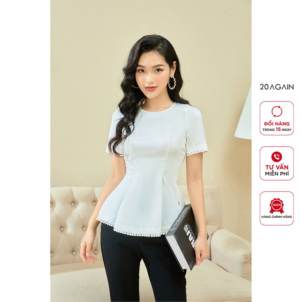 Áo Sơ mi ngắn tay kẹp ren 20AGAIN cổ điển, thanh lịchASA1531
