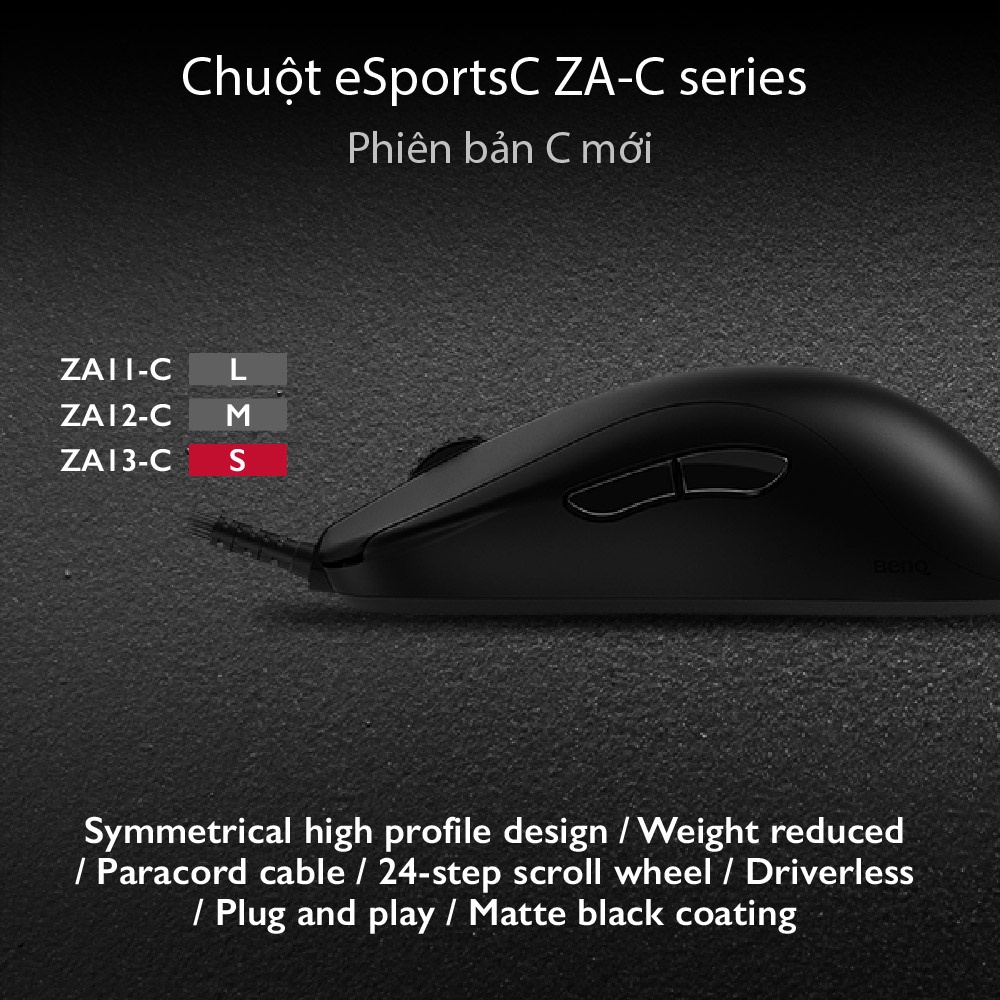Chuột gaming Esports BenQ ZOWIE ZA13-C  cảm biến 3360 với cáp Paracord, bánh lăn 24 nấc