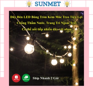 【Kèm Móc Treo 】Dây Đèn Bóng Tròn Trang Trí Ngoài Trời 5M 10M Chống Thấm Nước Dùng Cho Quán Cafe Trà Sữa Trà Chanh-SUNMET