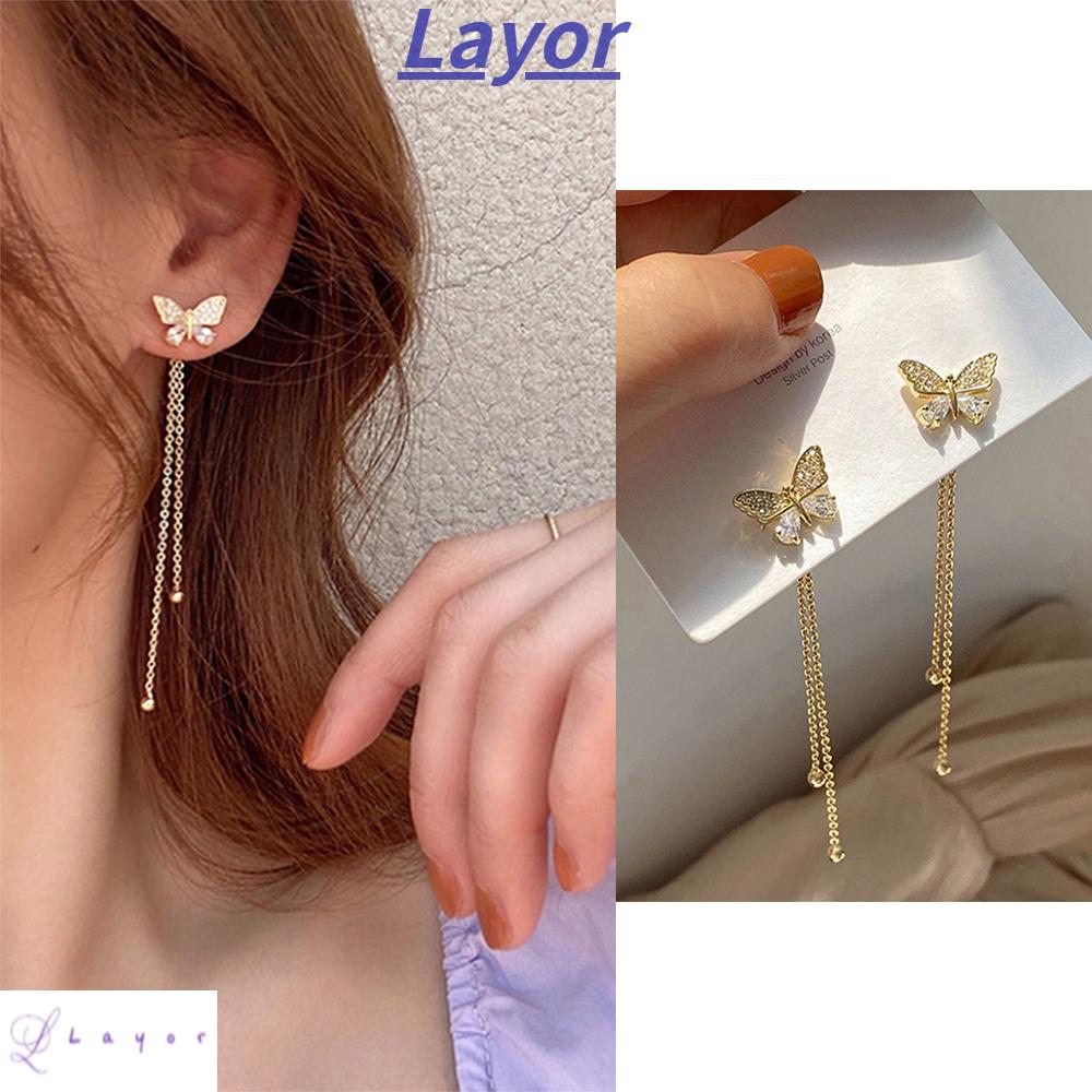 Khuyên tai hình bướm phối xích dài thời trang cho nữ