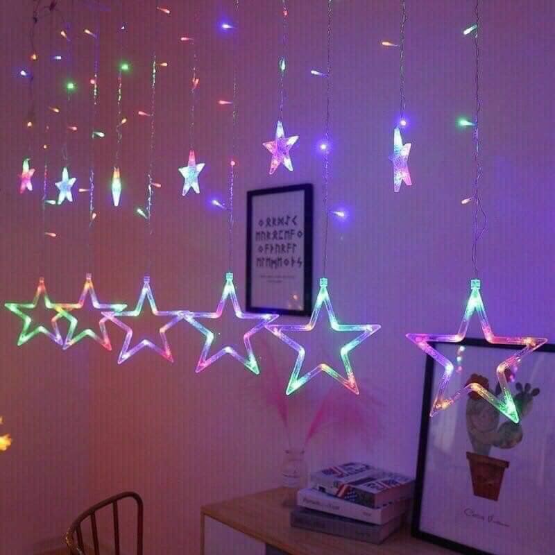 Đèn Led Trang Trí Noel Hình Trăng Sao Đèn Mành 12 Đèn Chiều Dài4M - Đèn Led Trang Trí Giáng Sinh, Trang Trí Tết