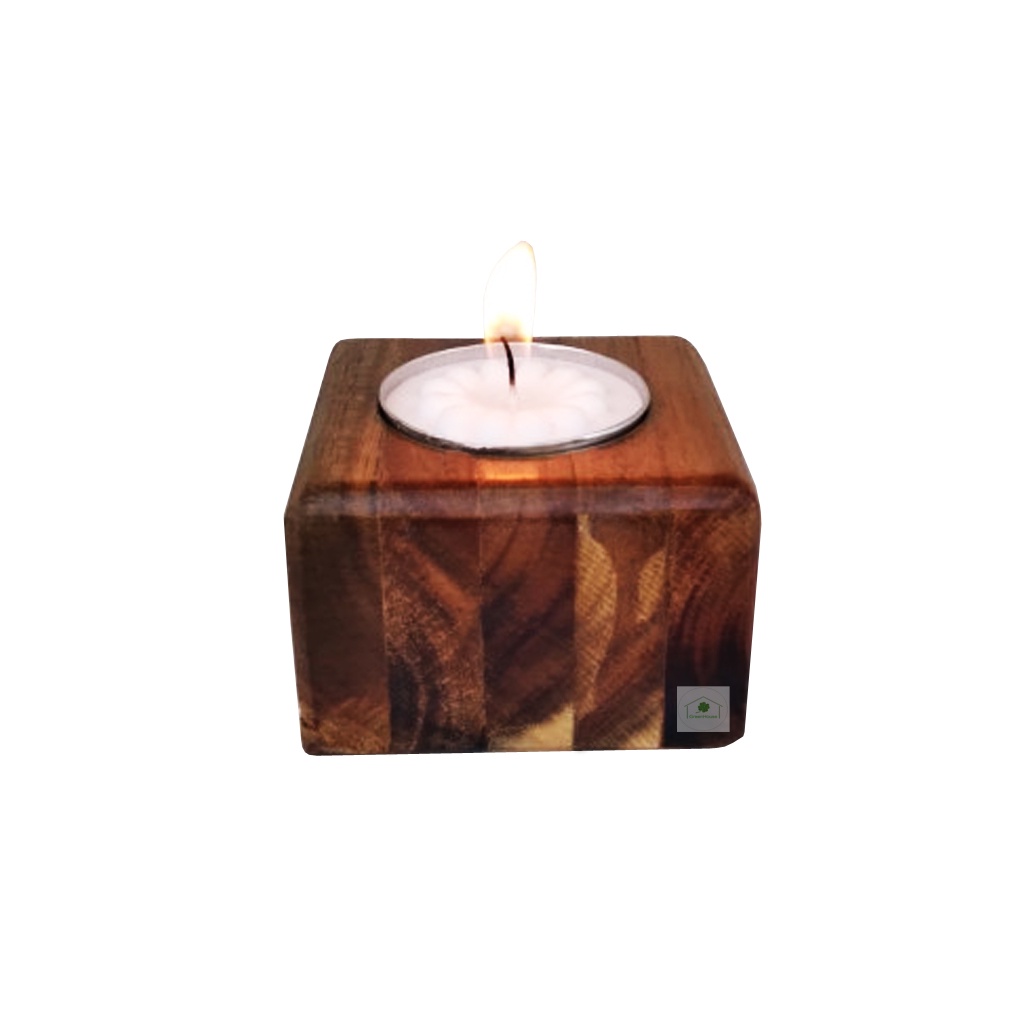 Chân đế nến gỗ tealight 6x6x4cm Greenhouse - Ngôi Nhà Xanh