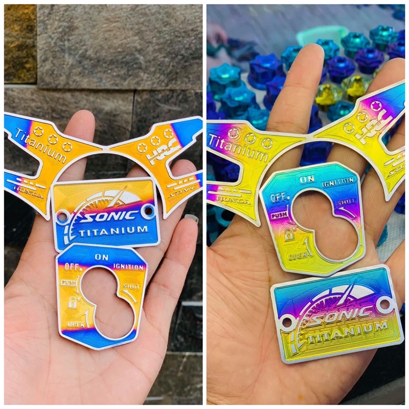 Tem titan dán chảng ba , ổ khoá, nắp dầu cho sonic, kèm theo keo 3M ( Tặng kèm Móc Khoá )