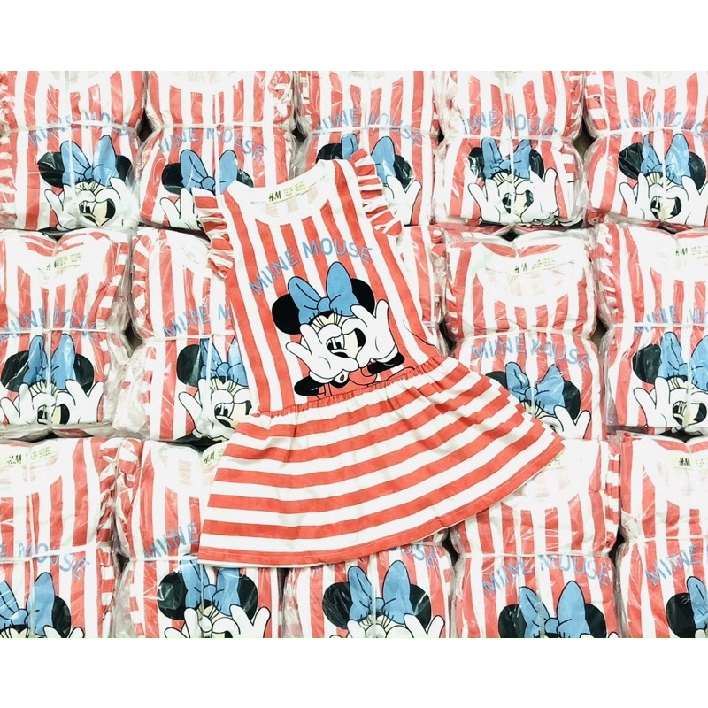 Váy sát nách kẻ đỏ Minnie cho bé gái hm size từ 12-32 cân