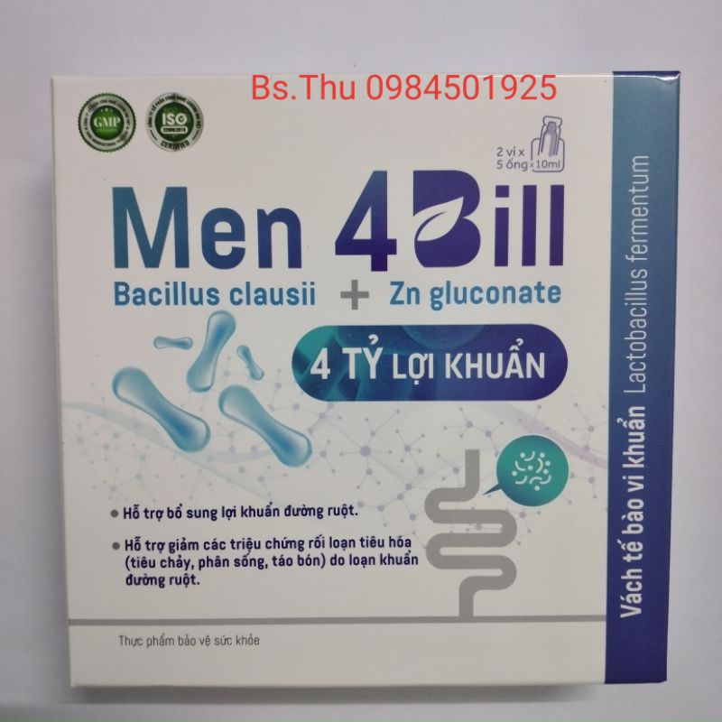 MEN VI SINH 4 Bill 5 tỉ bào tử lợi khuẩn và kẽm - hộp 10 ống 4Bill giúp bé ăn ngon, hết nôn trớ, tiêu hóa khỏe