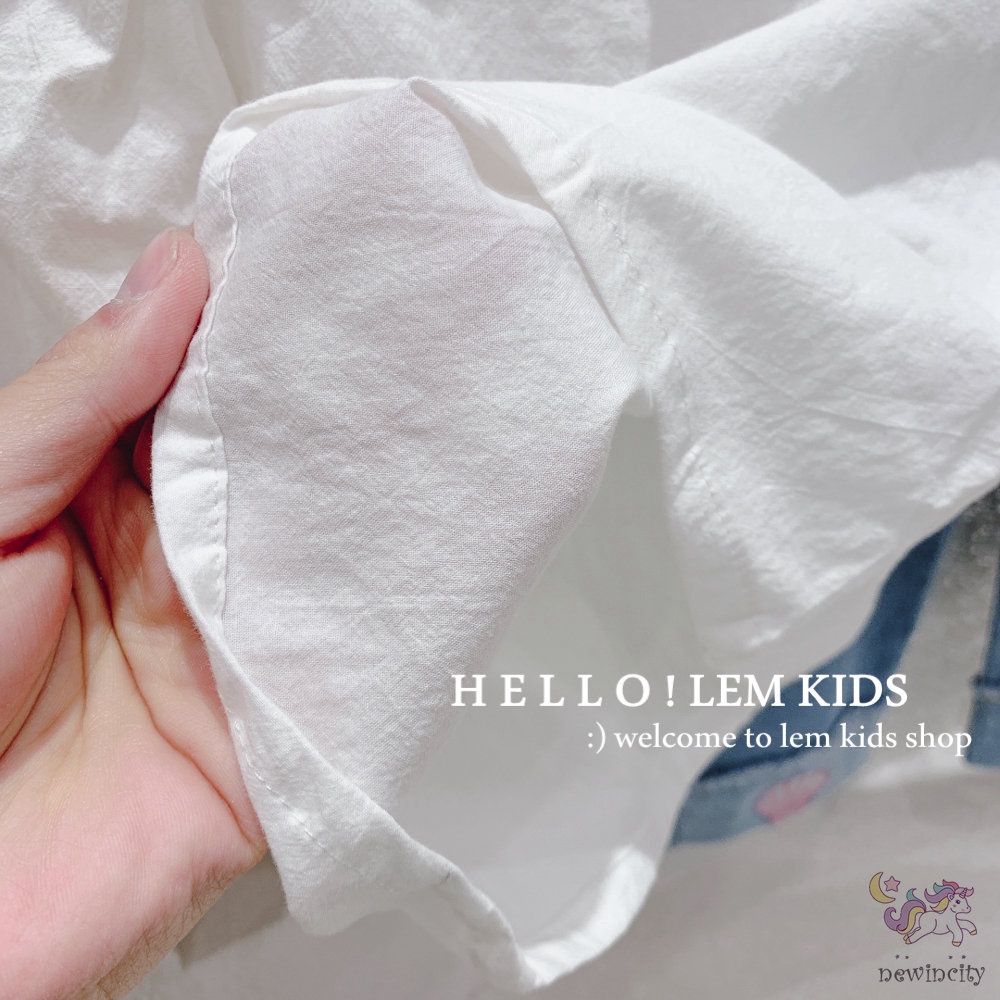 Bộ Áo Sơ Mi Cổ Thêu Họa Tiết Hoạt Hình Nàng Tiên Cá + Quần Jeans Cho Bé Gái