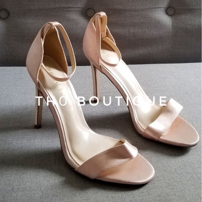 Giày sandal cao gót PEPPER lụa satin nude hồng pastel 9cm size 38-39