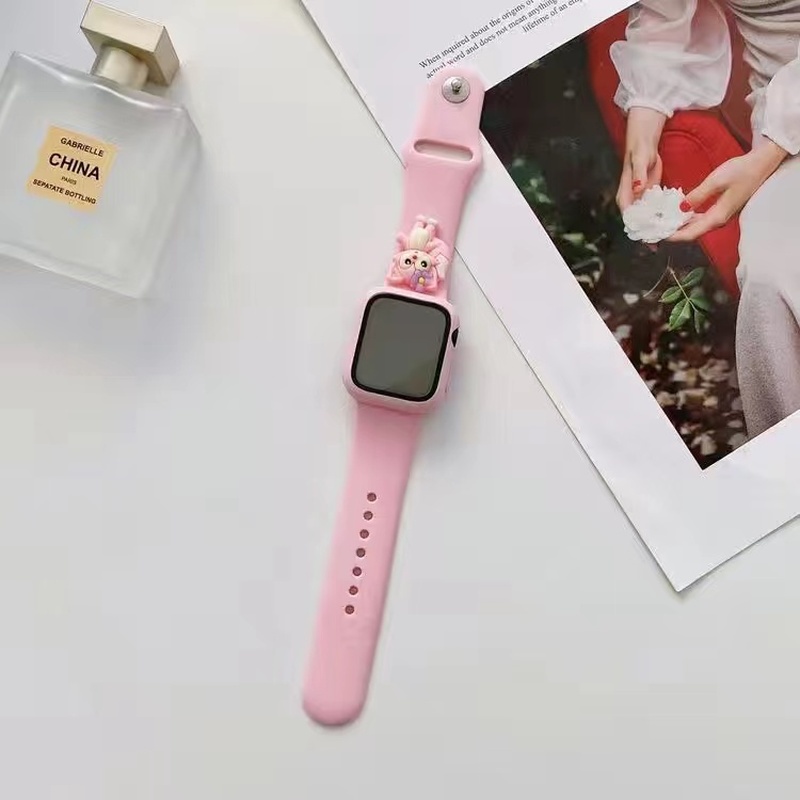Ốp Dây Đeo Silicon Họa Tiết Hoạt Hình Cho Đồng Hồ Thông Minh Apple Watch 41mm 45mm 44mm 40mm 38mm 42mm Series 7 6 SE 5 4 3