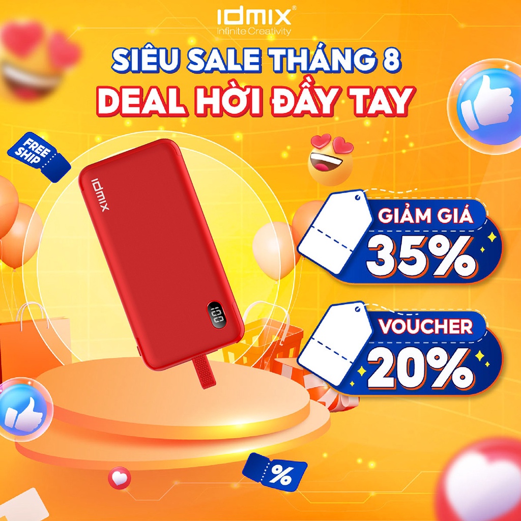 Pin sạc dự phòng Lightning IDMIX thiết kế gọn nhẹ, thời trang, bộ tản nhiệt pin, 2 cổng tích hợp, hỗ trợ sạc nhanh