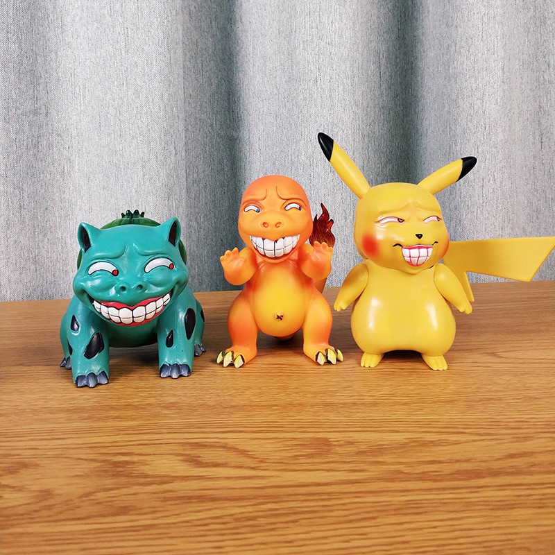 Mô hình bộ 4 em pikachu mặt hài cười bựa loại nhỏ 8cm