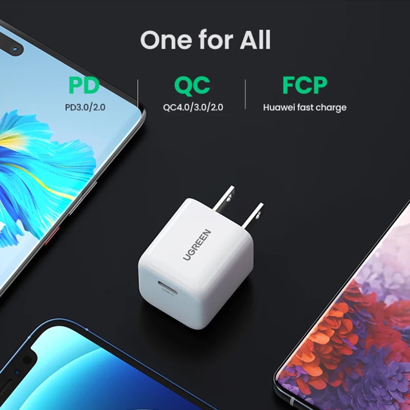 Củ Sạc nhanh UGREEN 20W PD QC cho iPhone 12 Series/ SAMSUNG/ Xiaomi